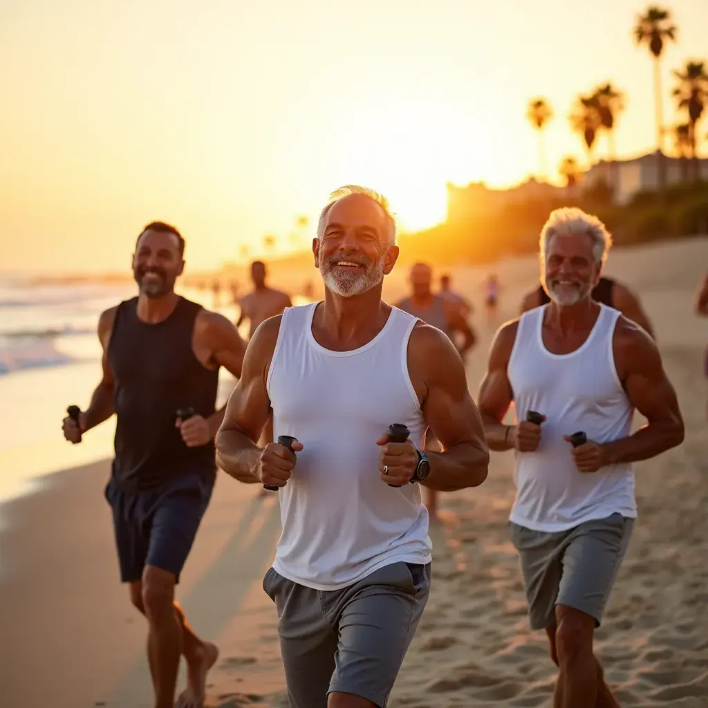 Clase de entrenamiento en grupo con hombres de diversas edades, fomentando la camaradería y el bienestar.